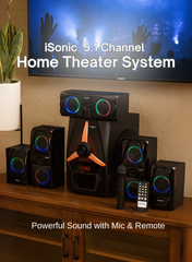 I sonic IS460 5.1 Channel Home Theater Speaker System with 25,000 PMPO Output, Bluetooth Connectivity, USB/SD/FM Support, LED Display & Remote Control – Surround Sound for Home Entertainment-One Year Warranty.