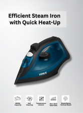 Venus Steam Iron VSI 21 BB – Powerful 2400W Steam Iron with Thick Ceramic Plate, Adjustable Spray & Steam, Anti-Drip System, Self-Cleaning Function, Large 380 ml Water Tank – Smooth & Efficient Ironing-One year Warranty.