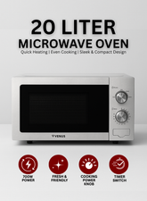 VENUS VMO-20SS 20L Microwave Oven | Silver, Stainless Steel Body, Chrome Finish Knobs, Push-Button Automatic Door – Compact & Stylish Design-one year warranty.