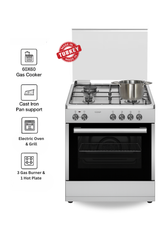 Venus 60x60 cm Stainless Steel Cooking Range | 3 Gas Burners + 1 Electric Hotplate | Electric Oven & Grill | Auto-Ignition | Durable Pan Supports | Made in Turkey| Compact Family Cooking Range – Model VC6631ESD