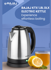 Bajaj KTX DLX Electric Kettle – Stainless Steel Body, Auto Shut-Off, Power, Overheat & Dry-Boil Protection, Cordless Operation, Portable Hot Water & Beverage Kettle for Home and Office 1.8 L 1500 W 670107 black