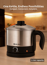 Bajaj KTS 1.0 Multicook Electric Kettle – Multipurpose Kettle with Auto Shut-Off, Stainless Steel Body, Overheat Protection, Easy to Clean & Portable for Home and Office 1 L 600 W 670112 SILVBER