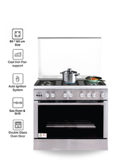 Venus 90x60 cm Stainless Steel Cooking Range | 5 Gas Burners with Triple Ring Burner | Full Gas Oven & Grill | Auto-Ignition | Durable Cast Iron Pan Supports | Family-Size Capacity – Model VC9060ESD