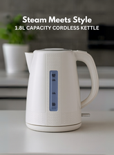 1.8L Cordless Electric Kettle – Fast Boil 220W, Auto Shut-Off, Automatic Top Lid, DualVenus Side Water Level Indicator Safe & Convenient Hot Water Kettle for Home & Office White Finish