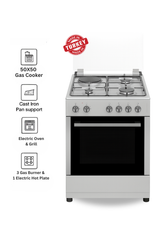 Venus 55x50 cm Stainless Steel Cooking Range | 3 Gas Burners + 1 Electric Hotplate | Electric Oven & Grill | Auto-Ignition | Compact Space-Saving Design | Made in Turkey – Model VC5531ESD