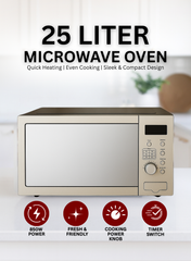 Venus 25L Grill Microwave Oven | 1200W Powerful Grill & Reheat Function | Premium Stainless Steel Body | 60-Minute Cooking Timer | Mirror Finish-One year Warranty.