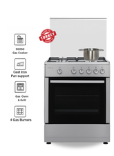 Venus 55x50 cm Stainless Steel Cooking Range | 4 Gas Burners with Auto-Ignition | Gas Oven & Grill with Double Layer Insulation | Chrome Finish Knobs | Made in Turkey – Model VC5540GSX