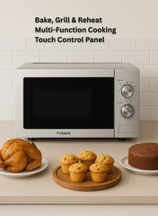 VENUS VMO-20SS 20L Microwave Oven | Silver, Stainless Steel Body, Chrome Finish Knobs, Push-Button Automatic Door – Compact & Stylish Design-one year warranty.