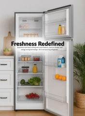 Kelon 600 Liters Top Mount Refrigerator – Double Door, Extra-Large Freezer And Fridge, Adjustable Glass Shelves, Energy Efficient Cooling, Low Noise Operation, Premium White Finish – KRD-60WRS Silver-One year And Five Year Compressor Warranty