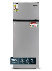 GEEPAS 240L Gross/205L Net Capacity Double Door Defrost Refrigerator 37L Freezer Capacity 265 L GRF2400SXE Silver