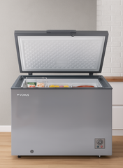 Venus Chest Freezer VCF250 – 250 Litres Gross Capacity, Heavy Duty Compressor, Glossy Silver Finish, R600a Eco-Friendly Refrigerant, Top Sliding Glass Door