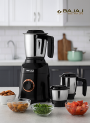 Bajaj Military Series Finesse Mixer Grinder, 4 Stainless Steel Jars, Heavy-Duty Blades, Overload Protection – Midnight Finish, 750 W 410592 black
