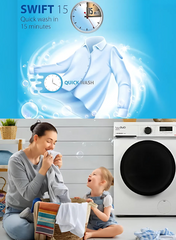 Lloyd 8 Kg Front Load Washing Machine, Model GLWF804POGWT04 – Energy-Efficient Inverter Motor, 1400 RPM Spin Speed, Multiple Wash Programs, Quick Wash, LED Display, Child Lock, White Finish – Ideal for Large Families and Heavy Laundry Loads