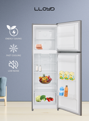 Lloyd 334 L Top Mount Refrigerator, Model GOFF364HWST1HC – Energy-Efficient Inverter Compressor, No-Frost Cooling Technology, Sleek Inox Finish, Multi-Air Flow System, Adjustable Glass Shelves, LED Lighting – Ideal for Homes & Offices