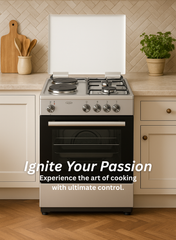 Venus 60x60 cm Stainless Steel Cooking Range | 2 Gas Burners + 2 Electric Hotplates | Electric Oven & Grill | Auto-Ignition | Made in Turkey