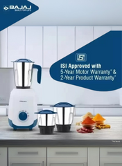 Bajaj Ninja Series Notch Mixer Grinder, Stylish French Blue Finish, 3 Multi-Purpose Jars with Stainless Steel Blades, 3-Speed Control with Incher, Overload Protection – 500 W 410600 blue