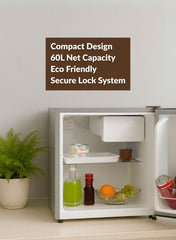 Kelon 55Liters 3 Star Direct-Cool Single Door Mini Refrigerator KRS-06DRS1 Silver-One Year And Five Years Compressor Warranty.