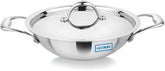 UCOOK Stainless Steel Triply Induction Compatible Kadhai with Lid, 280 mm, Silver