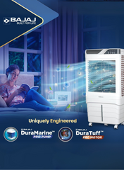 Bajaj Shield Series Elevate 90 Litres Digi Air Cooler – Digital Control Panel, Remote Operated Desert Cooler with Honeycomb Pads, Ice Chamber, Inverter Compatible, Energy Efficient Cooling for Large Spaces 480160 WHITE