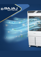 Bajaj Shield Series Elevate 90 Litres Digi Air Cooler – Digital Control Panel, Remote Operated Desert Cooler with Honeycomb Pads, Ice Chamber, Inverter Compatible, Energy Efficient Cooling for Large Spaces 480160 WHITE