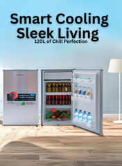 VENUS 120L Single Door Refrigerator – Model VG165C | Stainless Steel Finish, R600a Eco-Friendly Gas, Tempered Glass Shelves, Compact & Energy Efficient