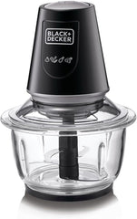 BLACK+DECKER Multi-Function Glass Chopper & Mincer, 400W, XXL 1.2L Bowl, 4-Blade System, Pulse Speed for Precision, Ice Crushing, Compact Sleek Black Design, Easy to Clean, Black - GC400-B5