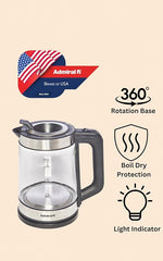 Admiral 1.7L Cordless Electric Kettle, 360 Degree Base Spin & Stainless Steel Heater, Boil Dry Protection Function, Heat Plate with LED Indicator Ring, 1 Year Warranty, ADKT170GSSH