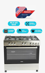 Admiral 60 * 90 Gas Cooker, Cast Iron Pan Support, Full Safety, Button Ignition, Silver, 1 Year Warranty (Made in Turkey)