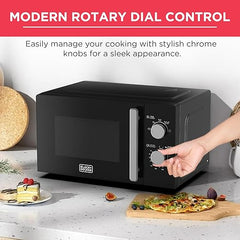 BLACK+DECKER Microwave Oven, 20L, 700W, 5 Power Levels, Defrost Function, 35-Min Timer, 255mm Glass Turntable for Even Cooking, Easy-Clean Cavity, Stylish Chrome Knobs – Black, MZ2005P-B5