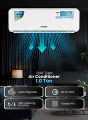 Geepas 1.0 Ton Split Type Air Conditioner 12000 BTU| LED Display, Auto Restart, Strong Airflow, Energy-Saving, Elegant Design| GACS1225CUE