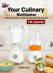 Admiral 1.5L Food Processor with 800W Motor, Multi-Function Shredding, Slicing, Kneading, Whisking, Juicing & Blending – Model ADFP9081 (White)