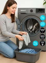 Admiral 7 kg Front‑Load Fully Automatic Washing Machine – 1000 RPM Spin, LED Display, Auto‑Restart, Anti‑Foam, 15 Wash Programs, Child‑Lock & Stainless Steel Drum – Model ADFW710SCP ADFW710SCP Silver