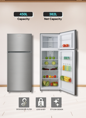 Admiral ADTM45HSP Double Door Top Mount Refrigerator – 450L Gross Capacity, Stainless Steel Finish, Frost-Free Cooling, Adjustable Shelves, Humidity-Control Crisper, Energy Efficient Compressor, Low Noise Operation – Ideal for Large Families.
