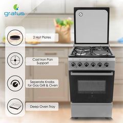 Gratus 50×50 cm Free‑Standing Cooker – 2 Gas Euro Burners + 2 Electric Hot Plates • Gas Oven • Model CRH522KTSS1- One year warranty.