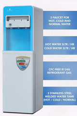 Gratus Hot & Cold 3‑Tap Floor‑Standing Top‑Load Water Dispenser with Built‑In Refrigerator | 1 Year Full Warranty & 2 Years Compressor Warranty | Model GWD801WFRW