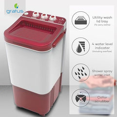 Gratus 7 KG Single‑Tub Top‑Load Washing Machine — Dark Maroon | Model GWST70‑DM