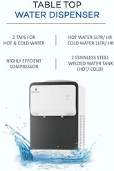 Gratus GWTT21AC 2-Tap Table Top Hot & Cold Water Dispenser – Compact Design, Energy Efficient, 1 Year Full & 2 Year Compressor Warranty