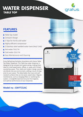 Gratus GWTT21AC 2-Tap Table Top Hot & Cold Water Dispenser – Compact Design, Energy Efficient, 1 Year Full & 2 Year Compressor Warranty