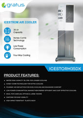 Gratus ICESTORM35DX – 35 L Evaporative Air Cooler with 4‑Way Air Deflection, Auto Louver, Water Level Indicator, Made in India