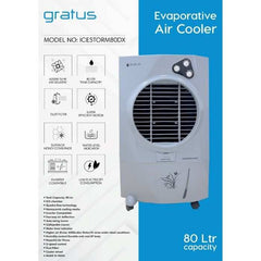 Gratus ICESTORM80DX – 80 L Deluxe Evaporative Air Cooler with Four‑Way Air Deflection, Ice Chamber & Heavy-Duty Wheels