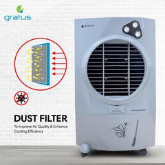 Gratus ICESTORM80DX – 80 L Deluxe Evaporative Air Cooler with Four‑Way Air Deflection, Ice Chamber & Heavy-Duty Wheels