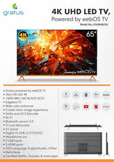 Gratus 65-Inch 4K UHD Edgeless Smart LED TV – WebOS Powered with ThinQ AI, Quad-Core Processor, Dolby Audio, Voice Control, Dual HDMI/USB – Model LT65W4K23H