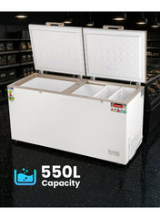 GEEPAS 550L Double Door Chest Freezer| Frozen Temperature -18°C HCF and FCKW Free| Highly Efficient Monolithic Foaming and Compressor Switch Off Function| Includes Lock and Key, 2 Food Baskets| 1 Year Warranty 550 L 230 W GCF55019WAH White