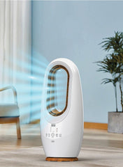 BLACK+DECKER 2-in-1 Bladeless Fan, 58cm, Cool-White LED Lamp, Remote Control, 60° Oscillation, 45W Tropical Motor, Low Noise, 20m² Coverage, Compact and Portable, Wooden Trim, White - FBL58-B5
