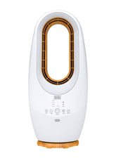 BLACK+DECKER 2-in-1 Bladeless Fan, 58cm, Cool-White LED Lamp, Remote Control, 60° Oscillation, 45W Tropical Motor, Low Noise, 20m² Coverage, Compact and Portable, Wooden Trim, White - FBL58-B5