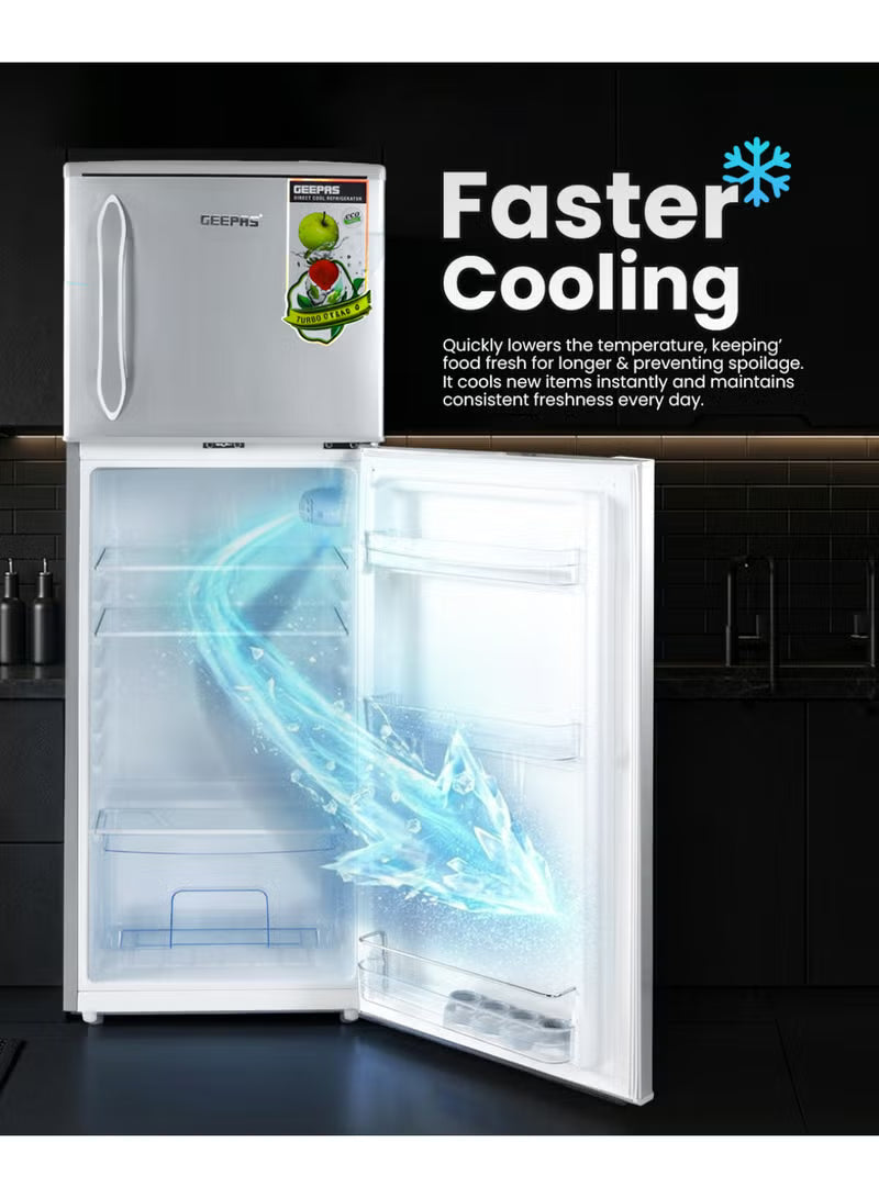 Geepas 190 L Gross/ 132L Net Capacity, Double Door Refrigerator | Durable Double Door Refrigerator, Fast Cooling & Preserves Freshness | Low Noise, Energy Efficient, In-Built Deodorizer, Tempered Glass Shelves | Freezer Capacity-34 L |