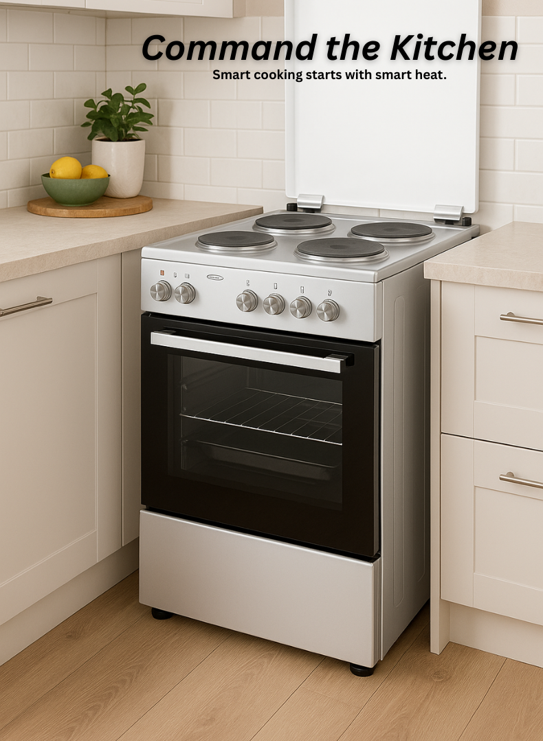 Venus 55x50 cm Stainless Steel Cooking Range | 4 Electric Hotplates | Electric Oven & Grill | Compact Space-Saving Design | Made in Turkey | Durable & Easy to Clean – Model VC5544ESD