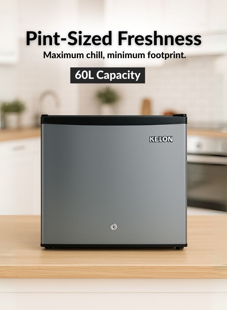 Kelon 55Liters 3 Star Direct-Cool Single Door Mini Refrigerator KRS-06DRS1 Silver-One Year And Five Years Compressor Warranty.