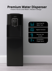 Venus Water Dispenser | Royal Black Finish, Single Spout, Digital Indicator, Rust-Free Water Tank – Stylish & Durable Design-VWD3FC-one year Warranty.