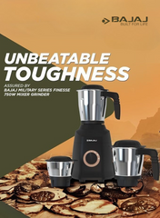 Bajaj Military Series Finesse Mixer Grinder, 4 Stainless Steel Jars, Heavy-Duty Blades, Overload Protection – Midnight Finish, 750 W 410592 black